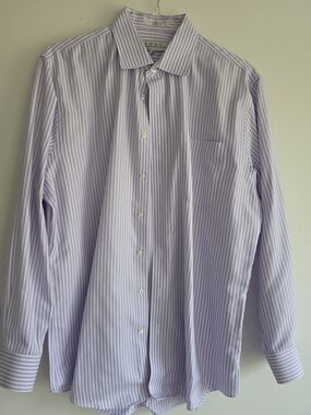 Enro Men's Lavender Striped Dress Shirt Large 16.5 34/35 2ply Cotton